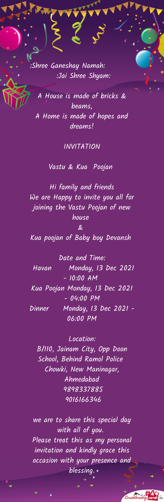 Havan  Monday, 13 Dec 2021 - 10:00 AM