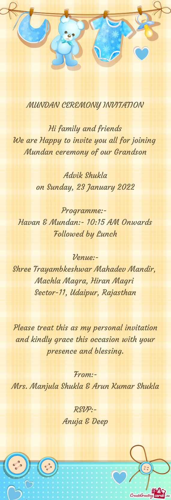 Havan & Mundan:- 10:15 AM Onwards