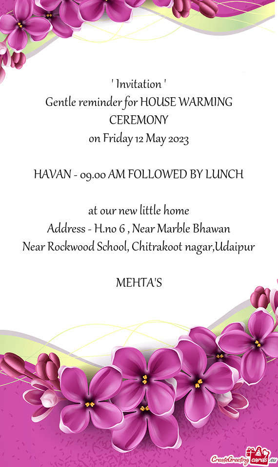 HAVAN - 09.00 AM FOLLOWED BY LUNCH