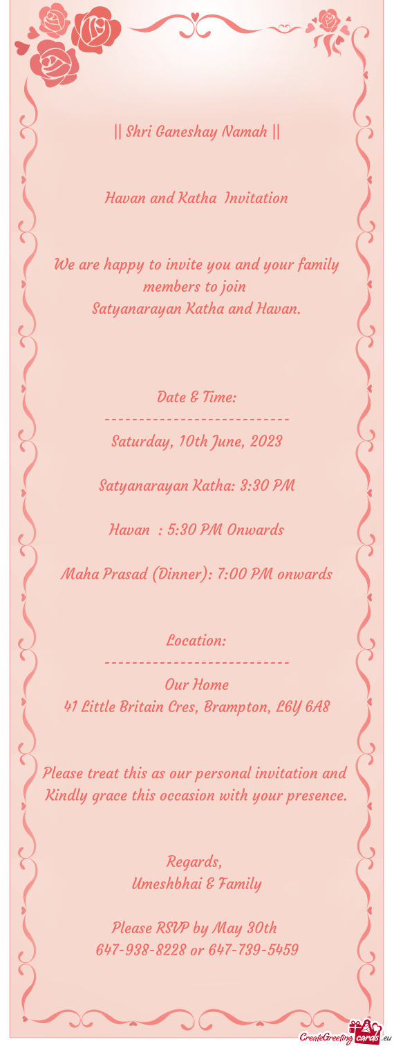 Havan and Katha Invitation