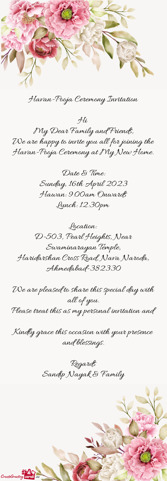 Havan-Pooja Ceremony Invitation