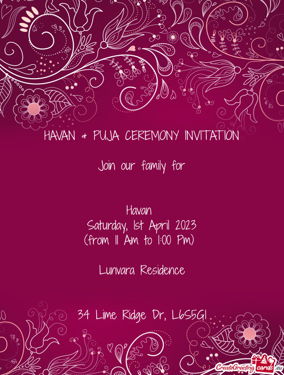 HAVAN & PUJA CEREMONY INVITATION