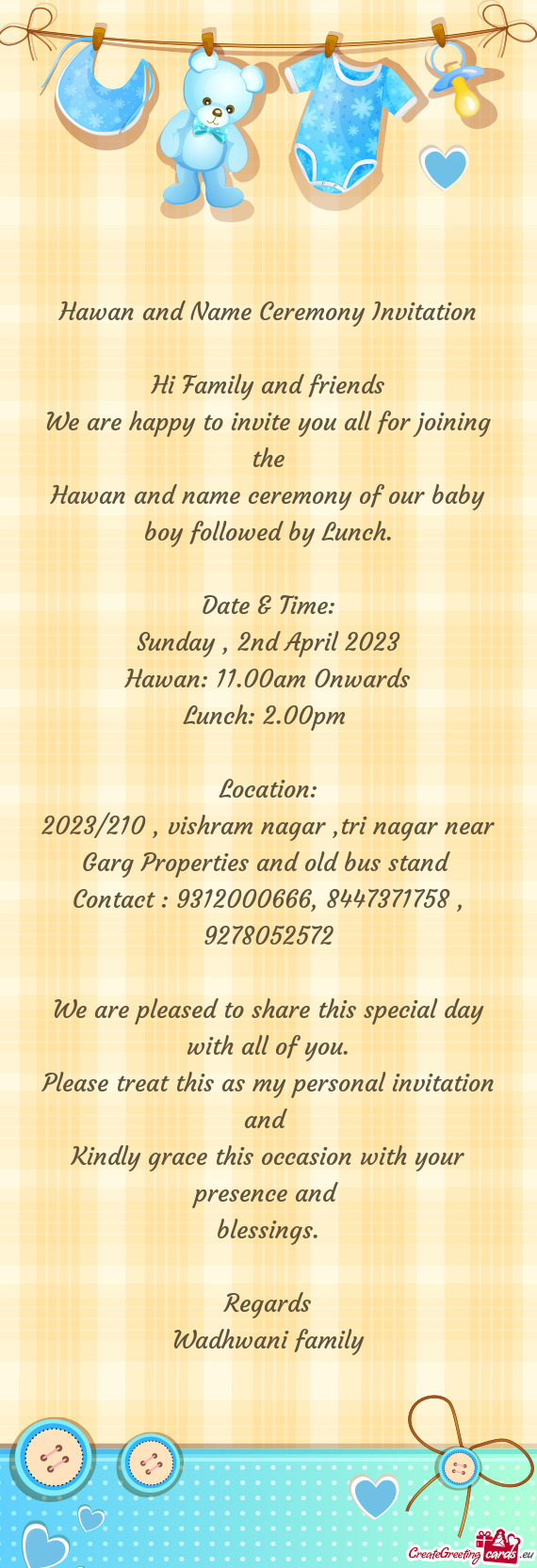 Hawan and Name Ceremony Invitation