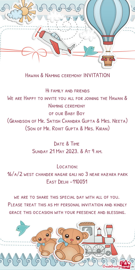 Hawan & Naming ceremony INVITATION