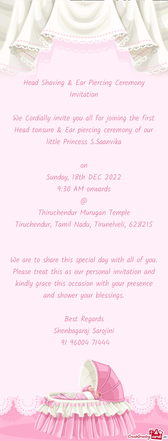 Head Shaving & Ear Piercing Ceremony Invitation