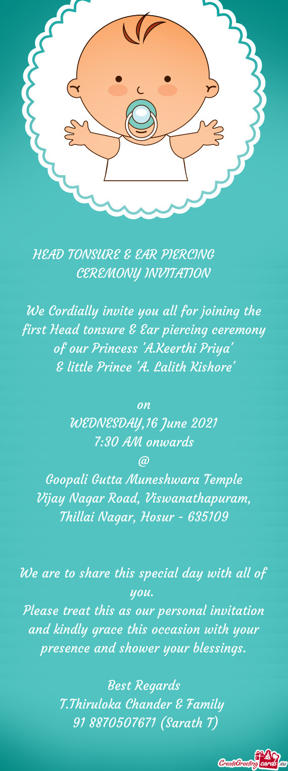 HEAD TONSURE & EAR PIERCING   CEREMONY INVITATION