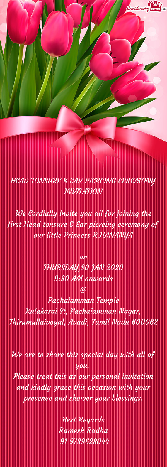 HEAD TONSURE & EAR PIERCING CEREMONY INVITATION    We