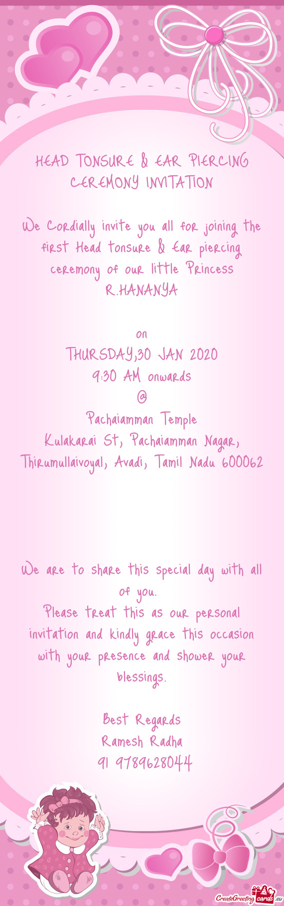 HEAD TONSURE & EAR PIERCING CEREMONY INVITATION    We