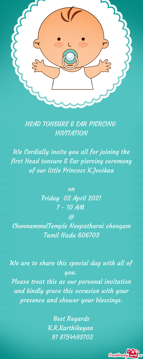 HEAD TONSURE & EAR PIERCING INVITATION