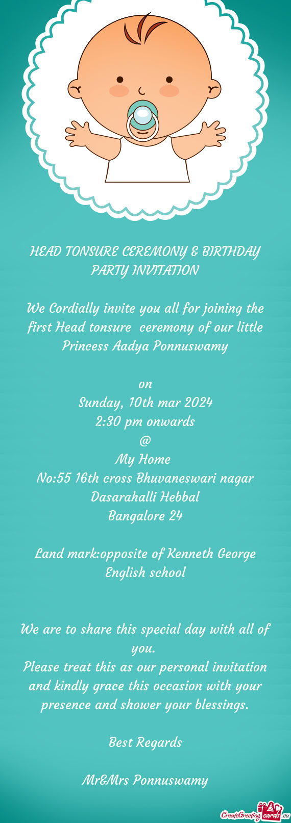 HEAD TONSURE CEREMONY & BIRTHDAY PARTY INVITATION