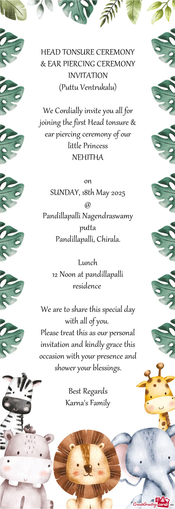 HEAD TONSURE CEREMONY & EAR PIERCING CEREMONY INVITATION