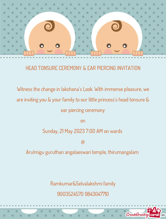 HEAD TONSURE CEREMONY & EAR PIERCING INVITATION