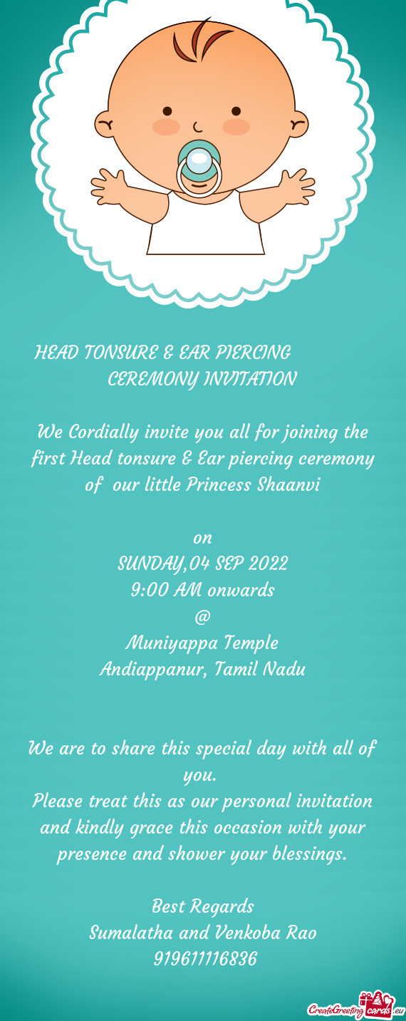 HEAD TONSURE & EAR PIERCING    CEREMONY INVITATION