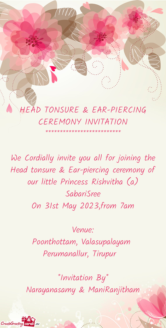 HEAD TONSURE & EAR-PIERCING CEREMONY INVITATION