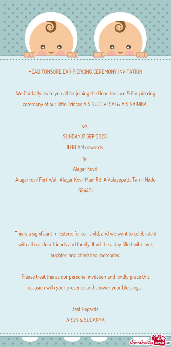 HEAD TONSURE EAR PIERCING CEREMONY INVITATION