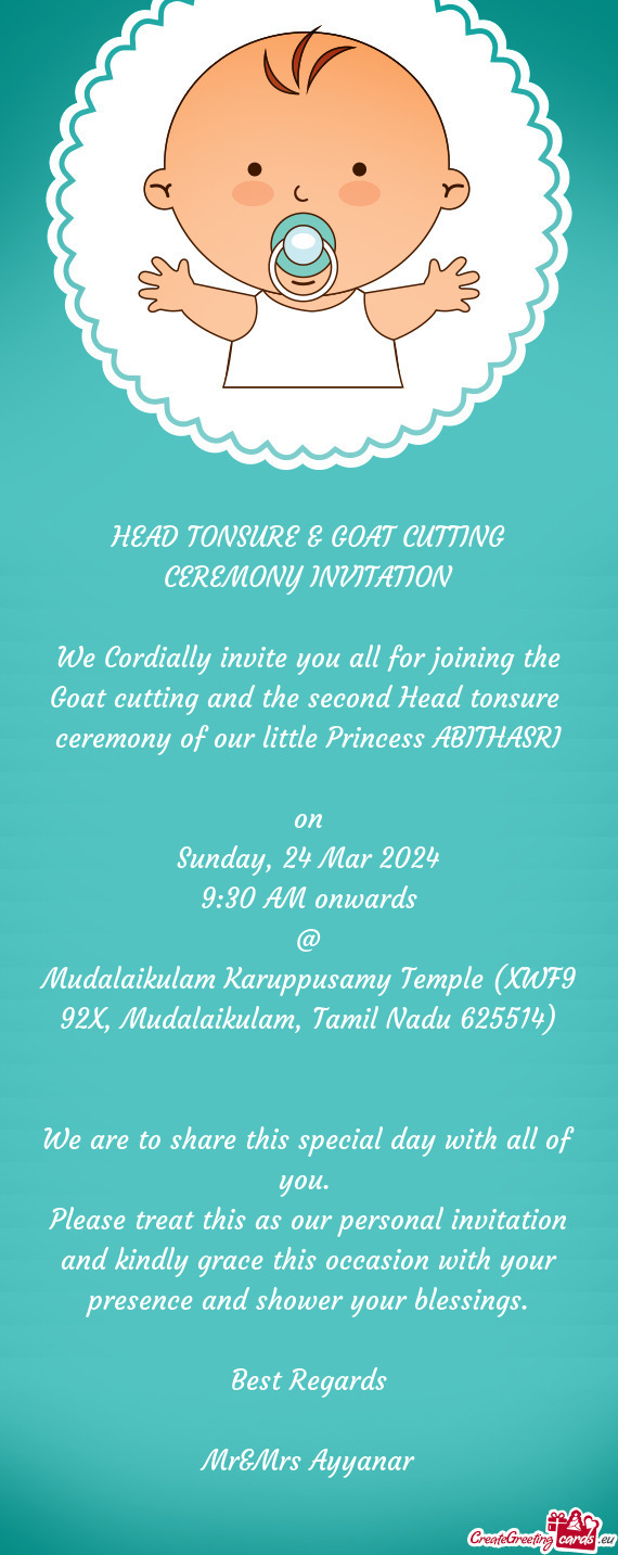 HEAD TONSURE & GOAT CUTTING CEREMONY INVITATION