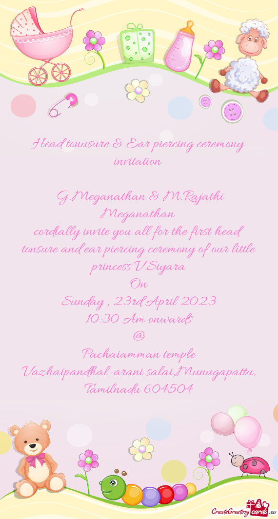 Head tonusure & Ear piercing ceremony invitation