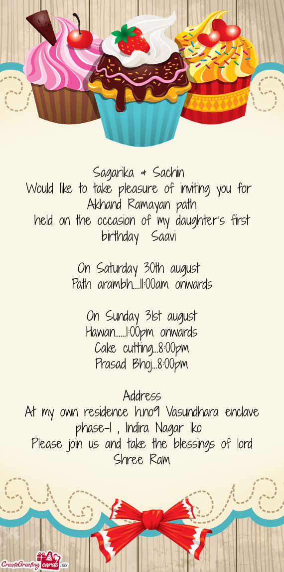 Held on the occasion of my daughter’s first birthday Saavi