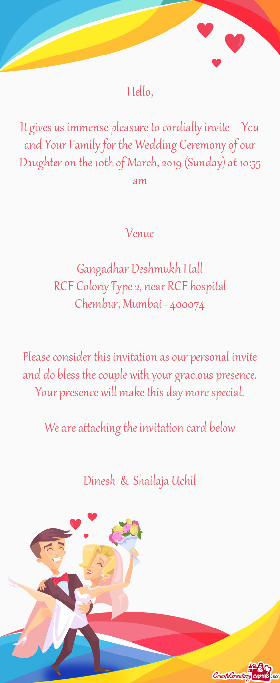 Hello,    It gives us immense pleasure to cordially invite