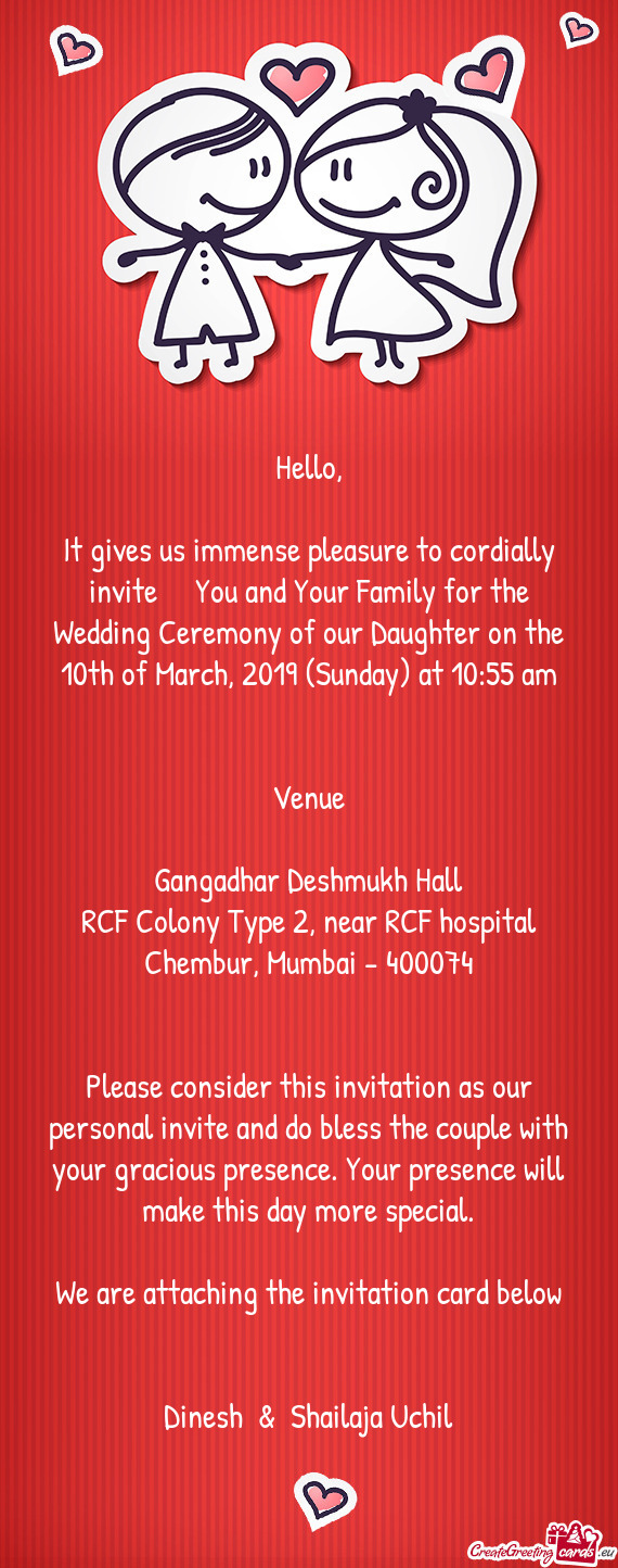 Hello,    It gives us immense pleasure to cordially invite