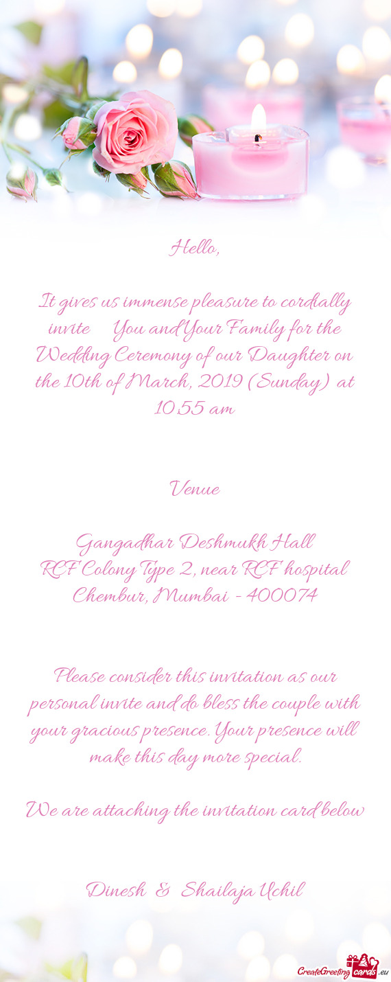 Hello,    It gives us immense pleasure to cordially invite