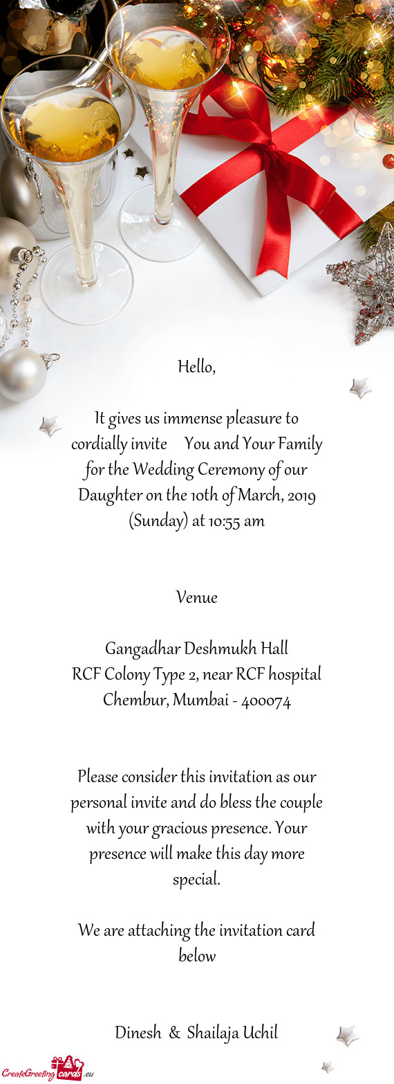 Hello,    It gives us immense pleasure to cordially invite