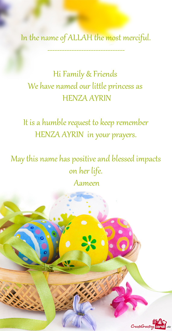 HENZA AYRIN in your prayers