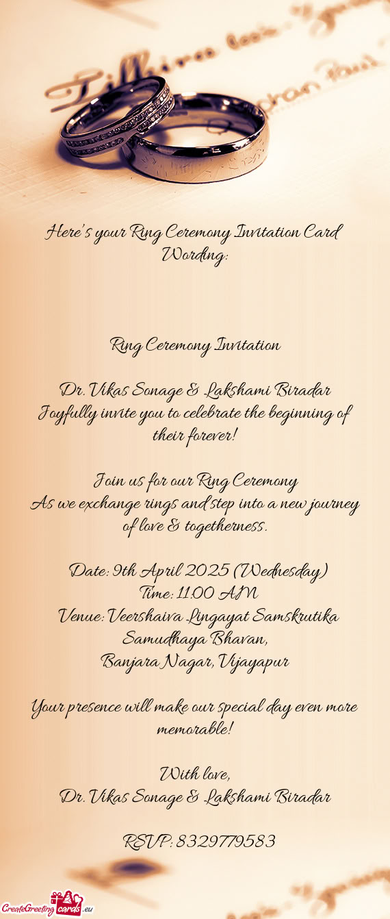 Here’s your Ring Ceremony Invitation Card Wording