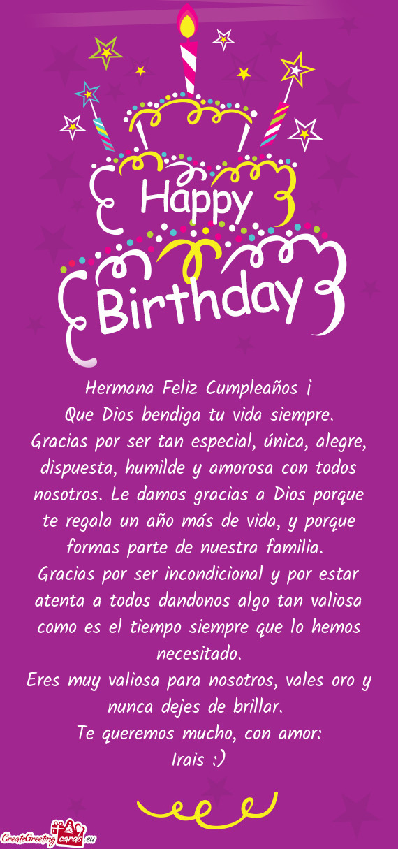 Hermana Feliz Cumpleaños ¡ Que Dios bendiga tu vida siempre