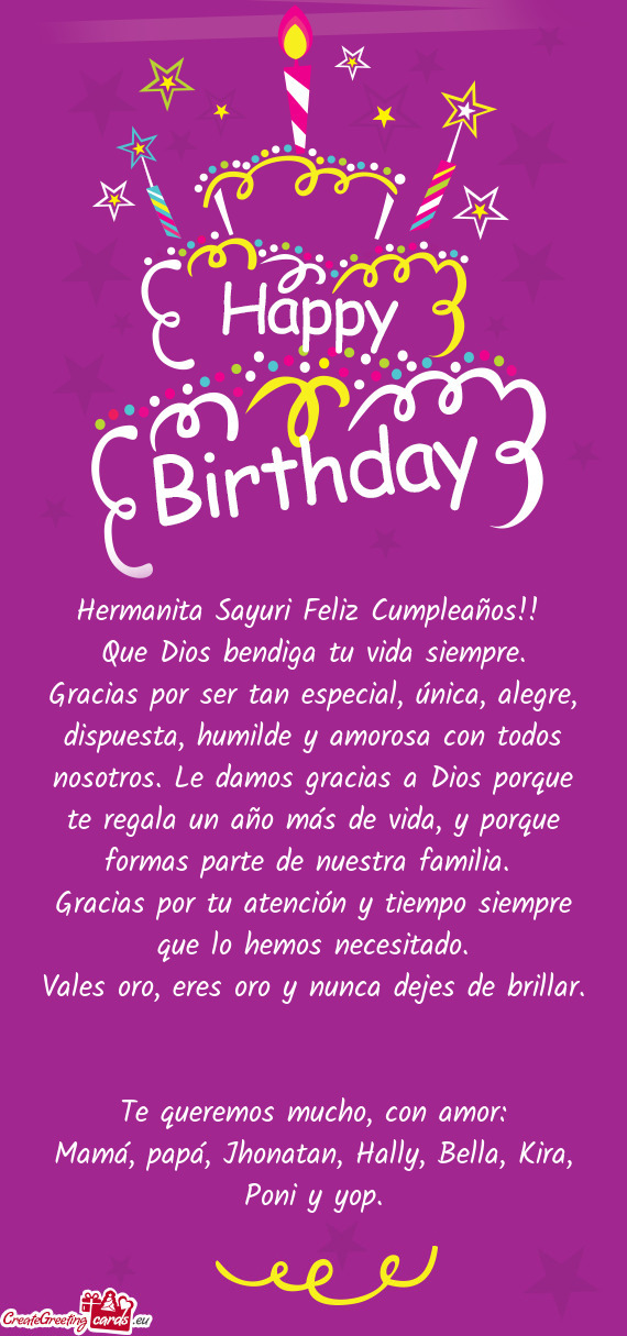 Hermanita Sayuri Feliz Cumpleaños