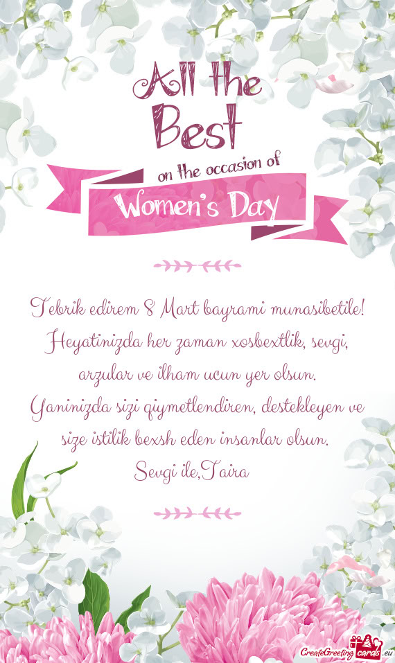 Heyatinizda her zaman xosbextlik, sevgi, arzular ve ilham ucun yer olsun