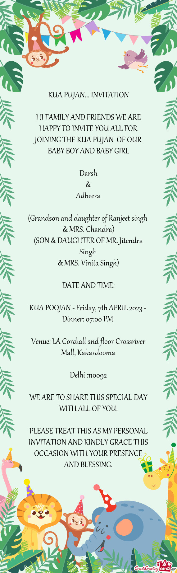 HI FAMILY AND FRIENDS WE ARE HAPPY TO INVITE YOU ALL FOR JOINING THE KUA PUJAN OF OUR BABY BOY AND