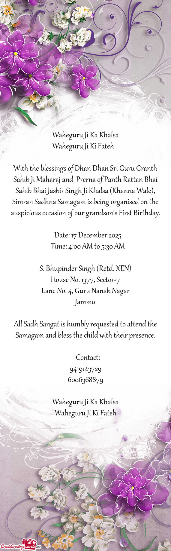Hib Bhai Jasbir Singh Ji Khalsa (Khanna Wale), Simran Sadhna Samagam is being organised on the auspi