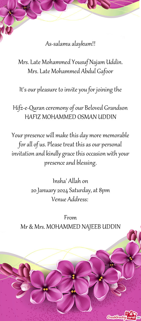 Hifz-e-Quran ceremony of our Beloved Grandson