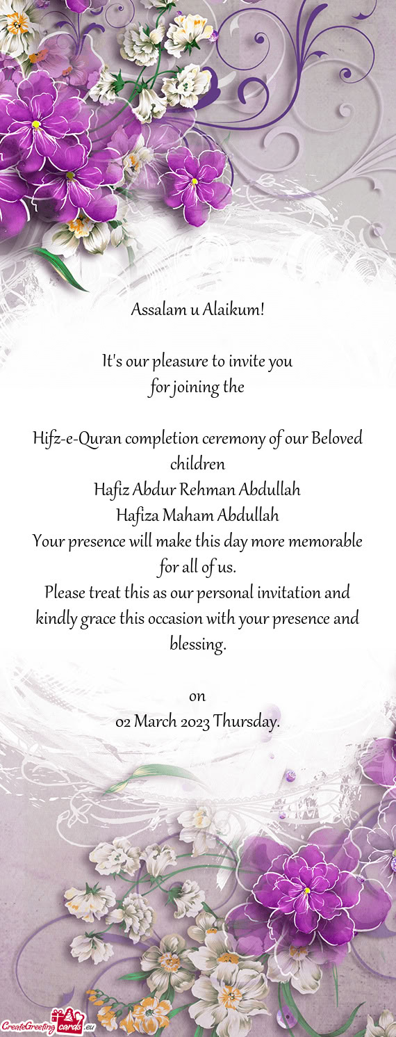 Hifz-e-Quran completion ceremony of our Beloved children