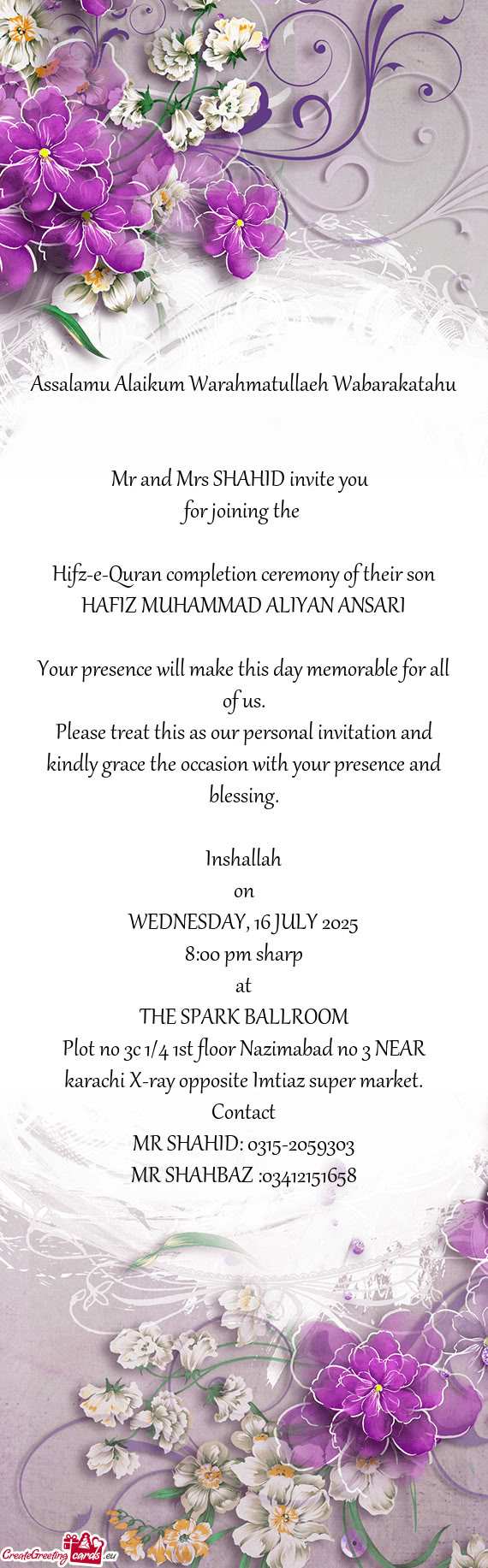 Hifz-e-Quran completion ceremony of their son HAFIZ MUHAMMAD ALIYAN ANSARI