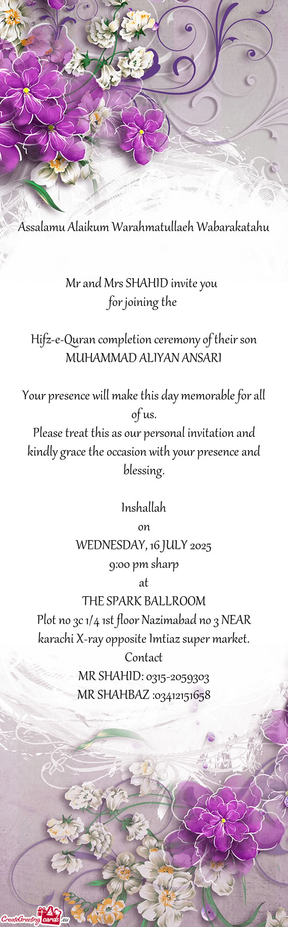 Hifz-e-Quran completion ceremony of their son MUHAMMAD ALIYAN ANSARI
