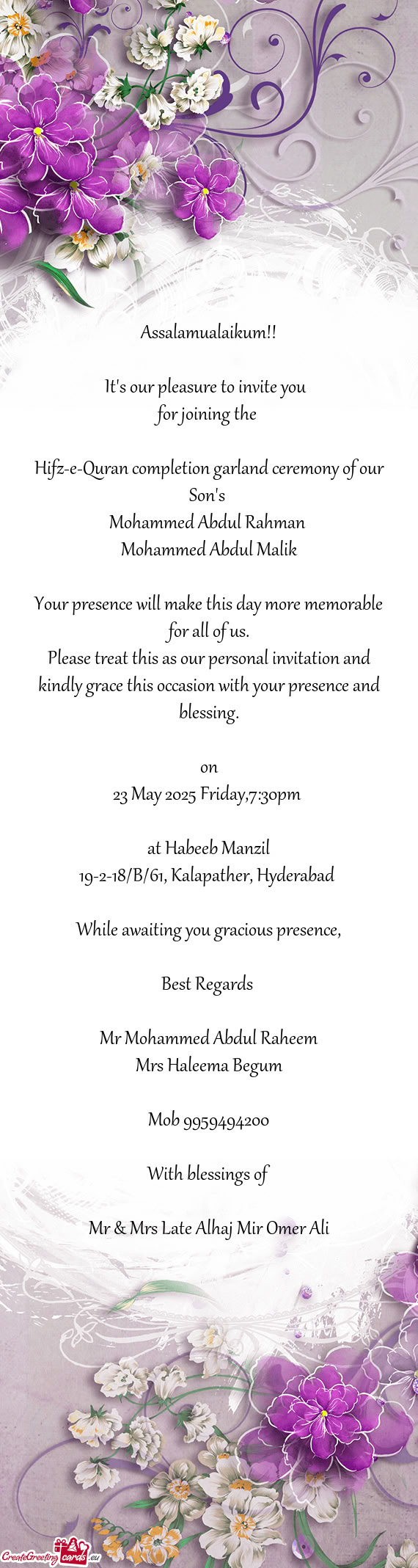 Hifz-e-Quran completion garland ceremony of our Son