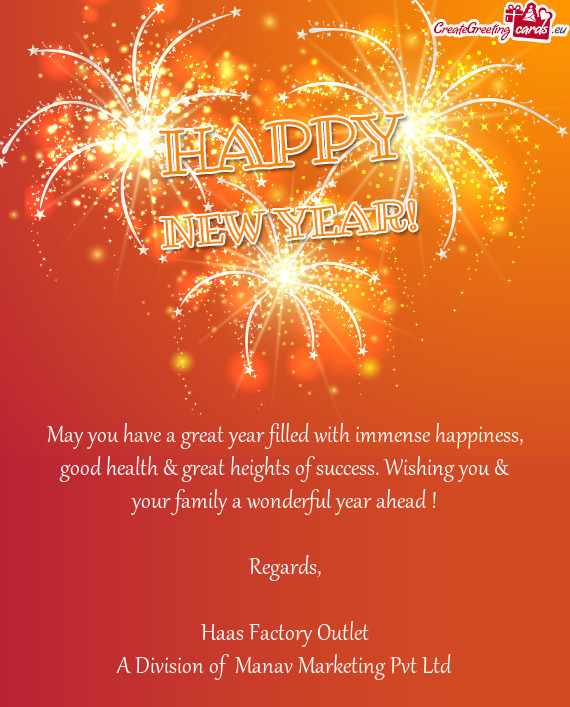 Hing you & your family a wonderful year ahead