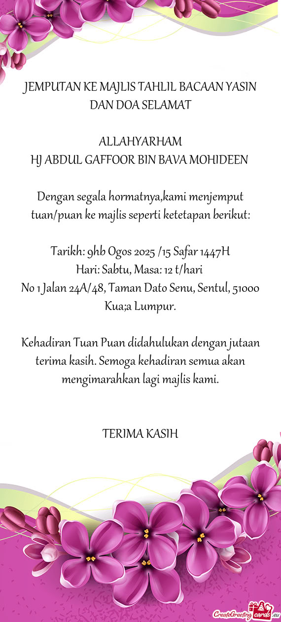 HJ ABDUL GAFFOOR BIN BAVA MOHIDEEN