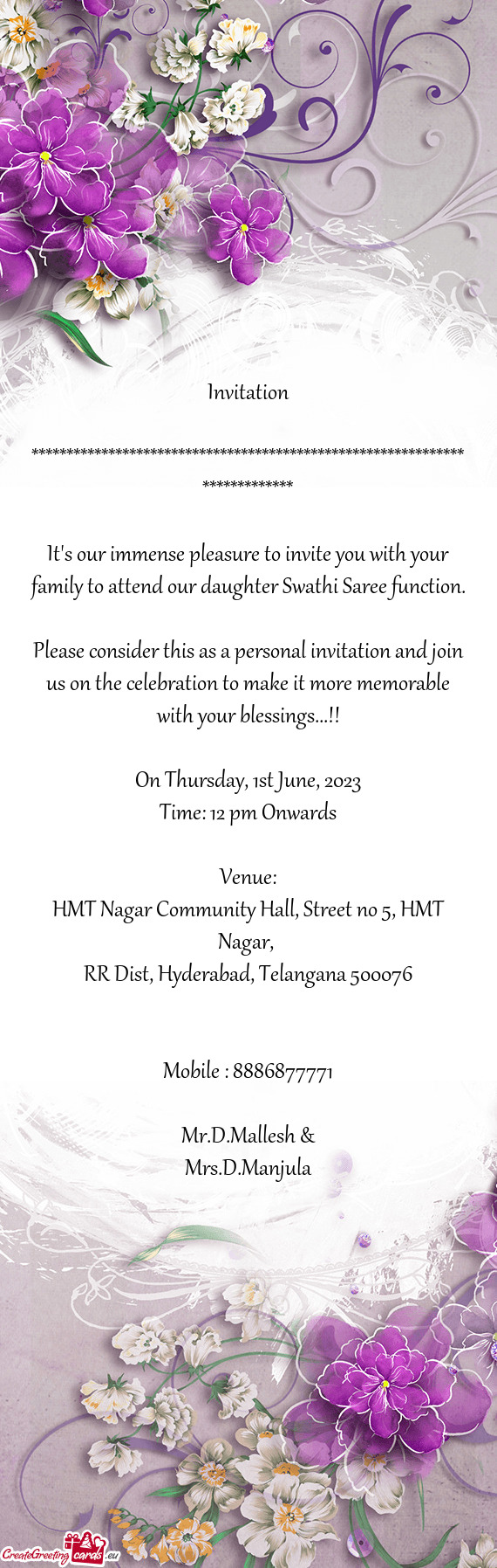 HMT Nagar Community Hall, Street no 5, HMT Nagar