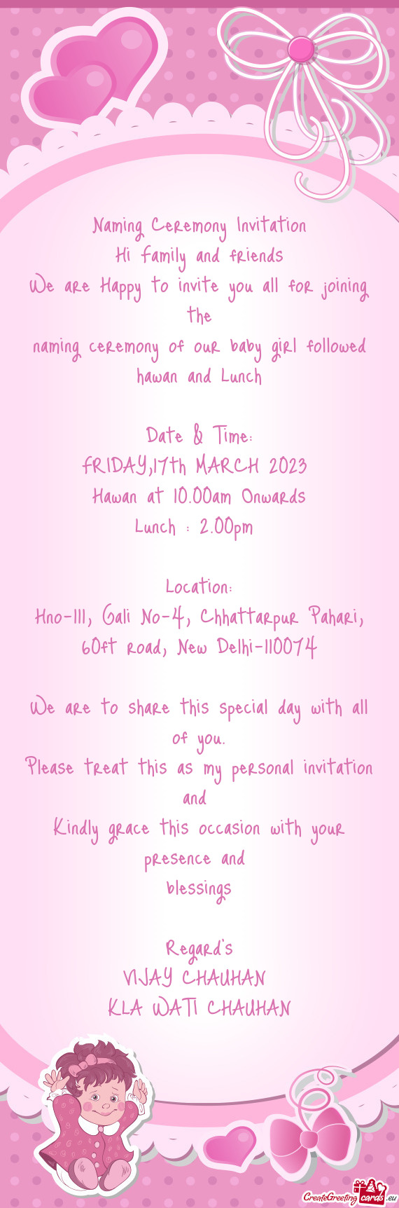 Hno-111, Gali No-4, Chhattarpur Pahari, 60ft road, New Delhi-110074