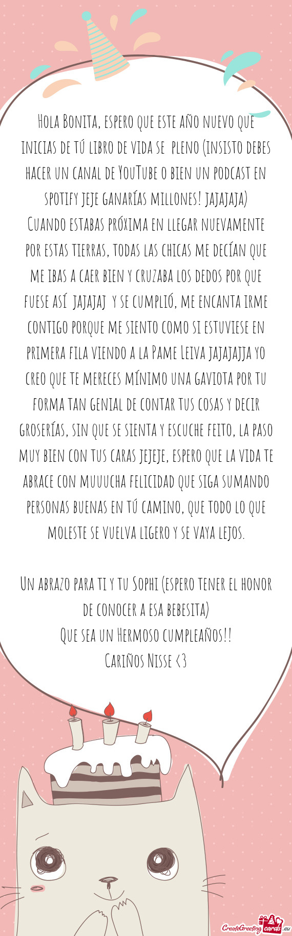 Hola Bonita, espero que este año nuevo que inicias de tú libro de vida se pleno (insisto debes ha