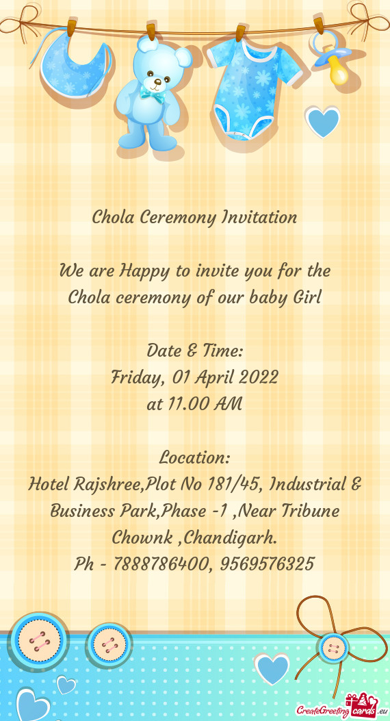 Hotel Rajshree,Plot No 181/45, Industrial & Business Park,Phase -1 ,Near Tribune Chownk ,Chandigarh