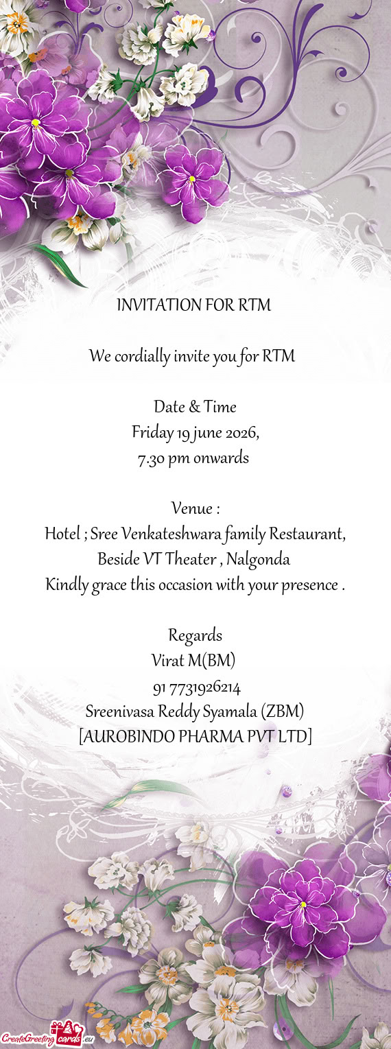 Hotel ; Sree Venkateshwara family Restaurant, Beside VT Theater , Nalgonda