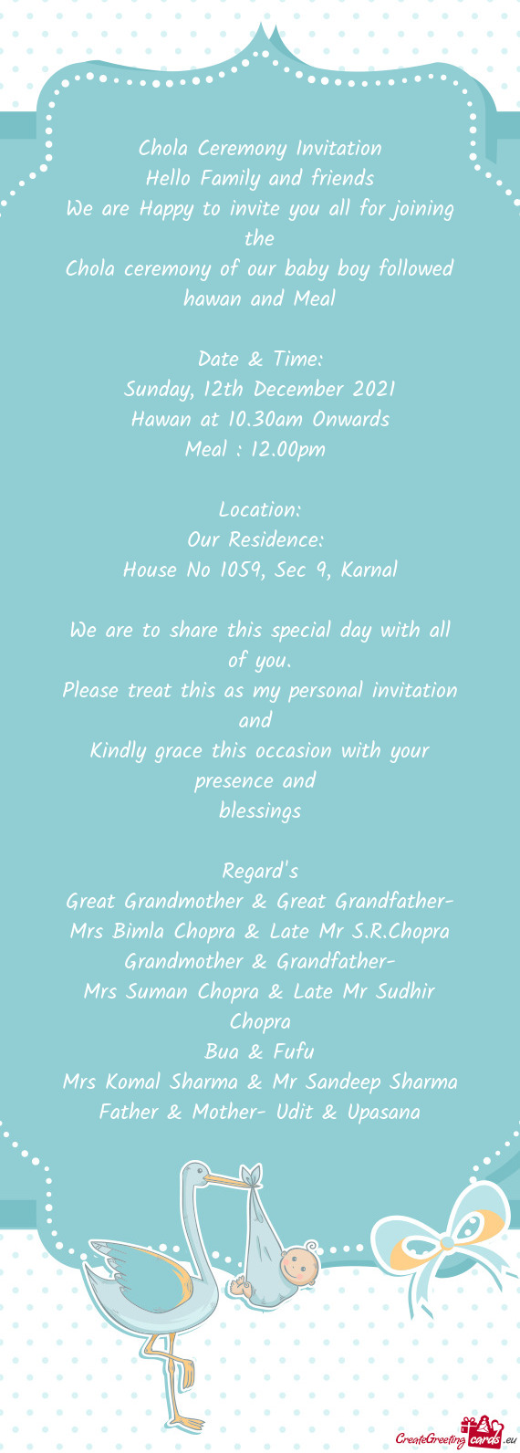 House No 1059, Sec 9, Karnal