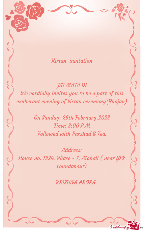 House no. 1324, Phase - 7, Mohali ( near YPS roundabout)