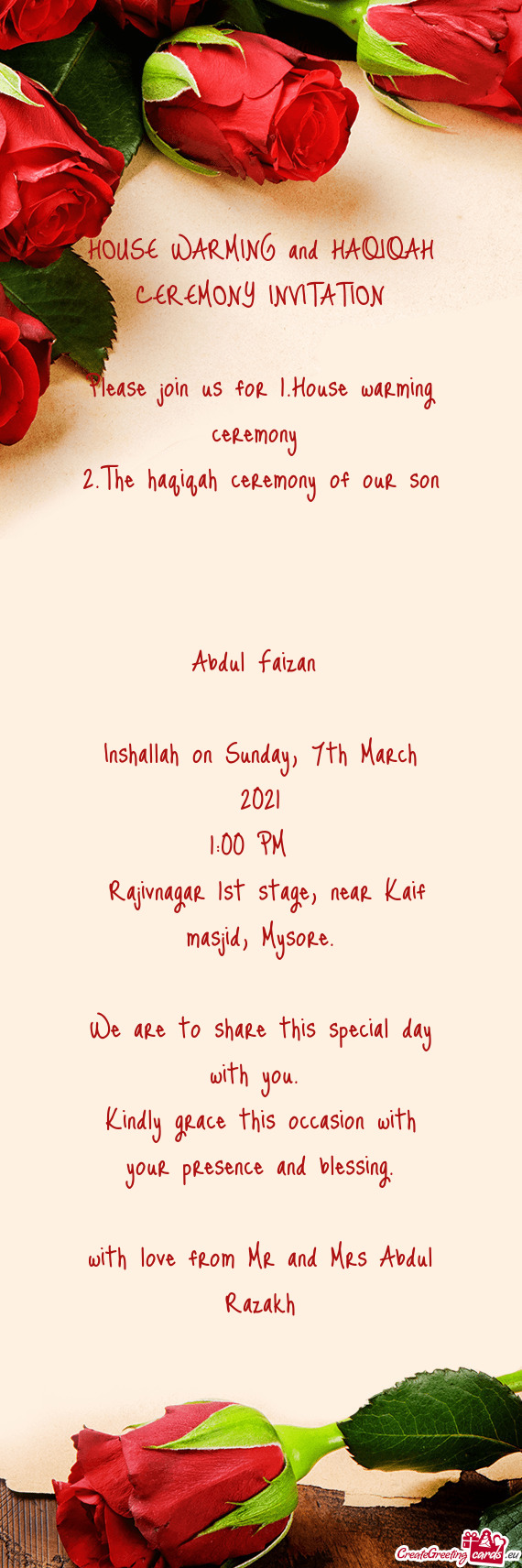 HOUSE WARMING and HAQIQAH CEREMONY INVITATION