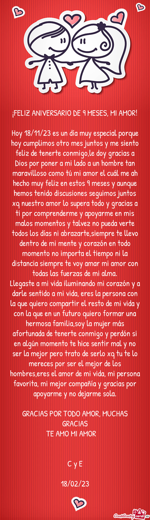 Hoy 18/11/23 es un día muy especial porque hoy cumplimos otro mes juntos y me siento feliz de tener