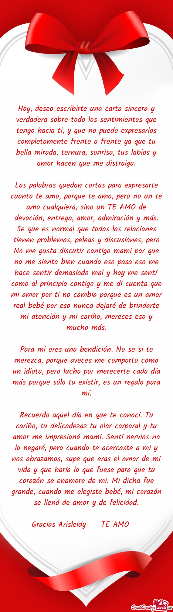 Hoy, deseo escribirte una carta sincera y verdadera sobre todo los sentimientos que tengo hacia ti